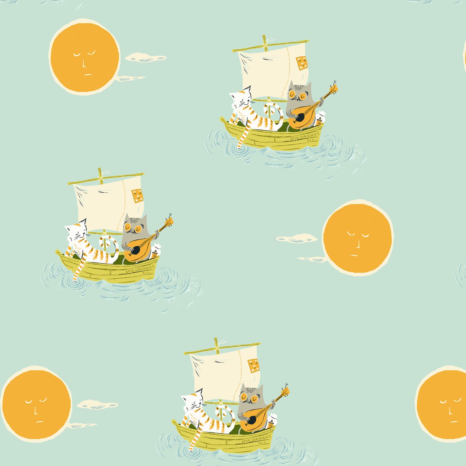 PREORDER Heather Ross Favorites || Owl and the Pussycat Aqua || Cotton Quilting Fabric