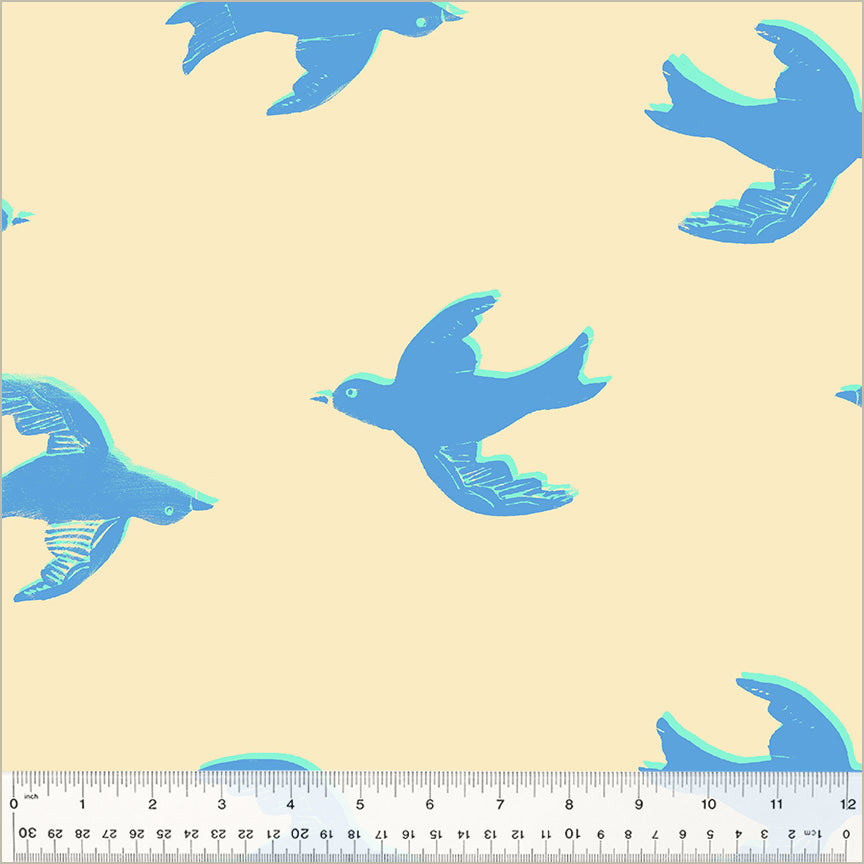 PREORDER 108" Meadows Bluebird Ivory || Cotton Quilting Fabric || Half Yard