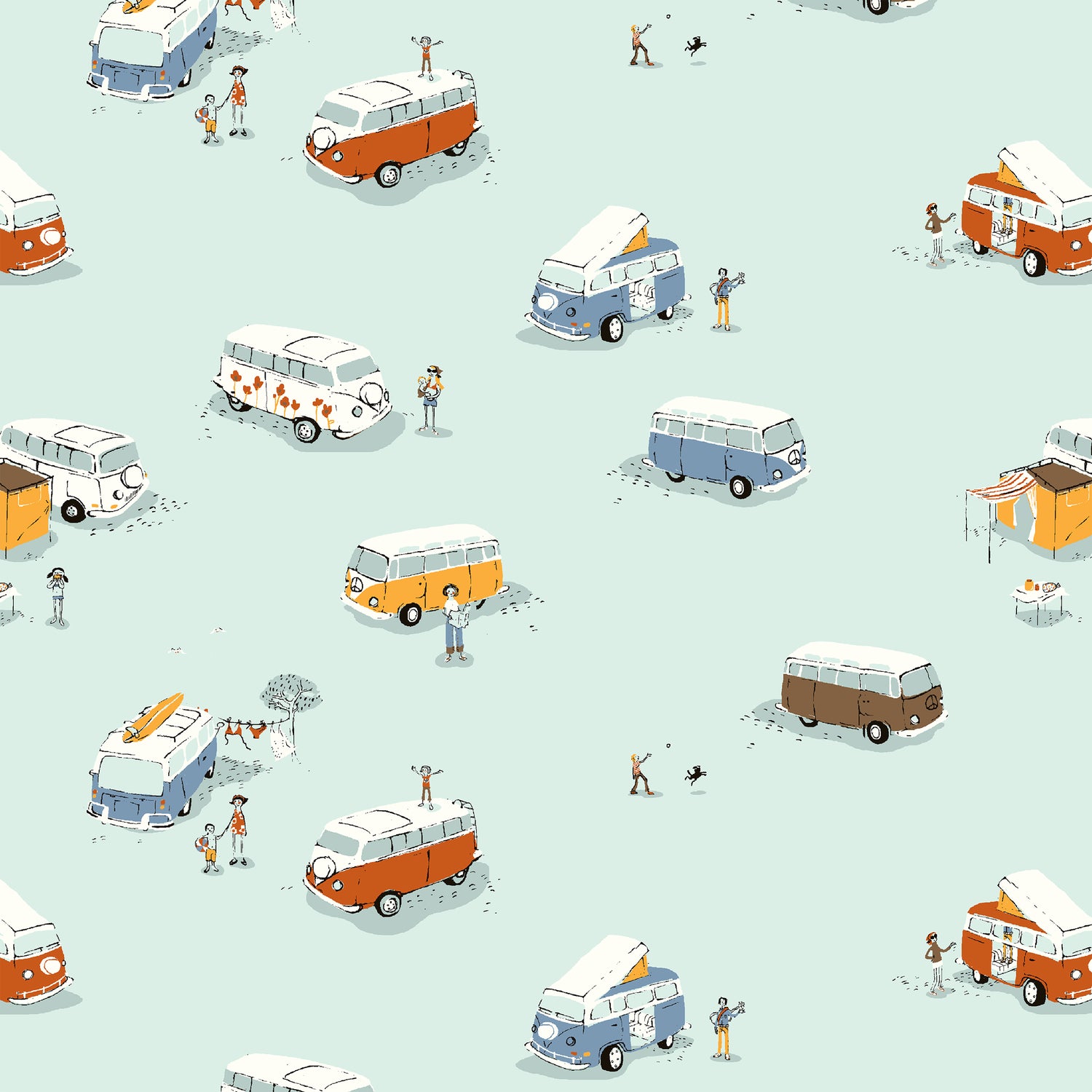 PREORDER Heather Ross Favorites || Busses Aqua || Cotton Quilting Fabric
