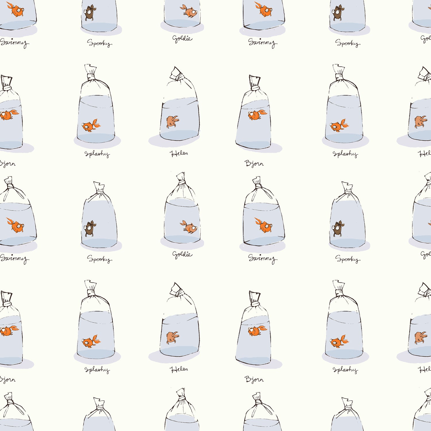 PREORDER Heather Ross Favorites || Goldfishes in Bags White || Cotton Quilting Fabric