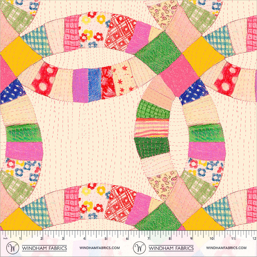 PREORDER Heather Ross Boat Race || Double Wedding Rings Cream || Cotton Quilting Fabric