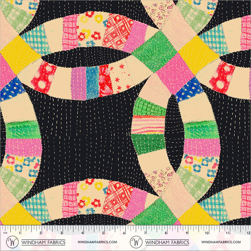 PREORDER Heather Ross Boat Race || Double Wedding Rings Deep Mud || 108" Wide Cotton Quilting Fabric