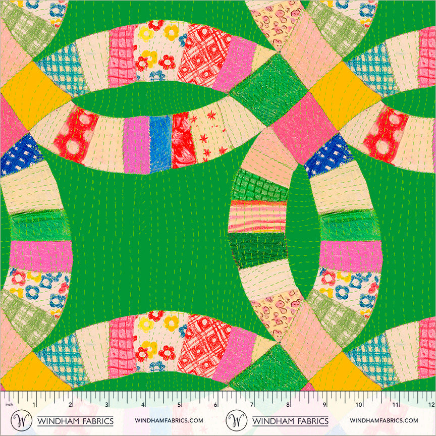 PREORDER Heather Ross Boat Race || Double Wedding Rings Jade || Cotton Quilting Fabric