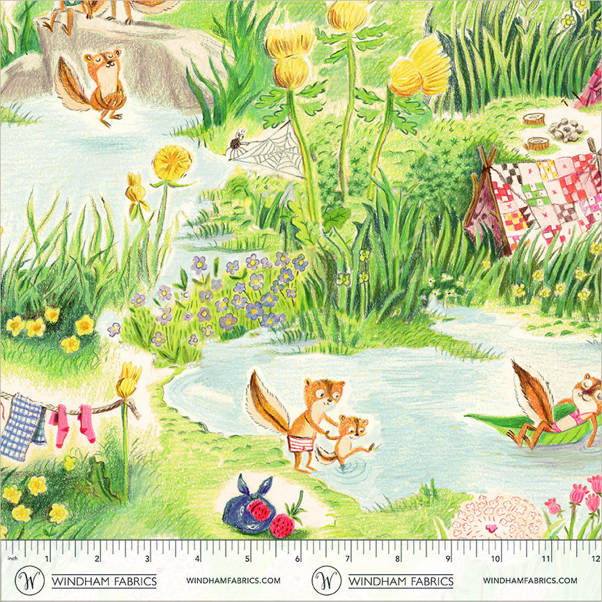 PREORDER Heather Ross Boat Race || Chipmunks Camping Multi || Cotton Quilting Fabric