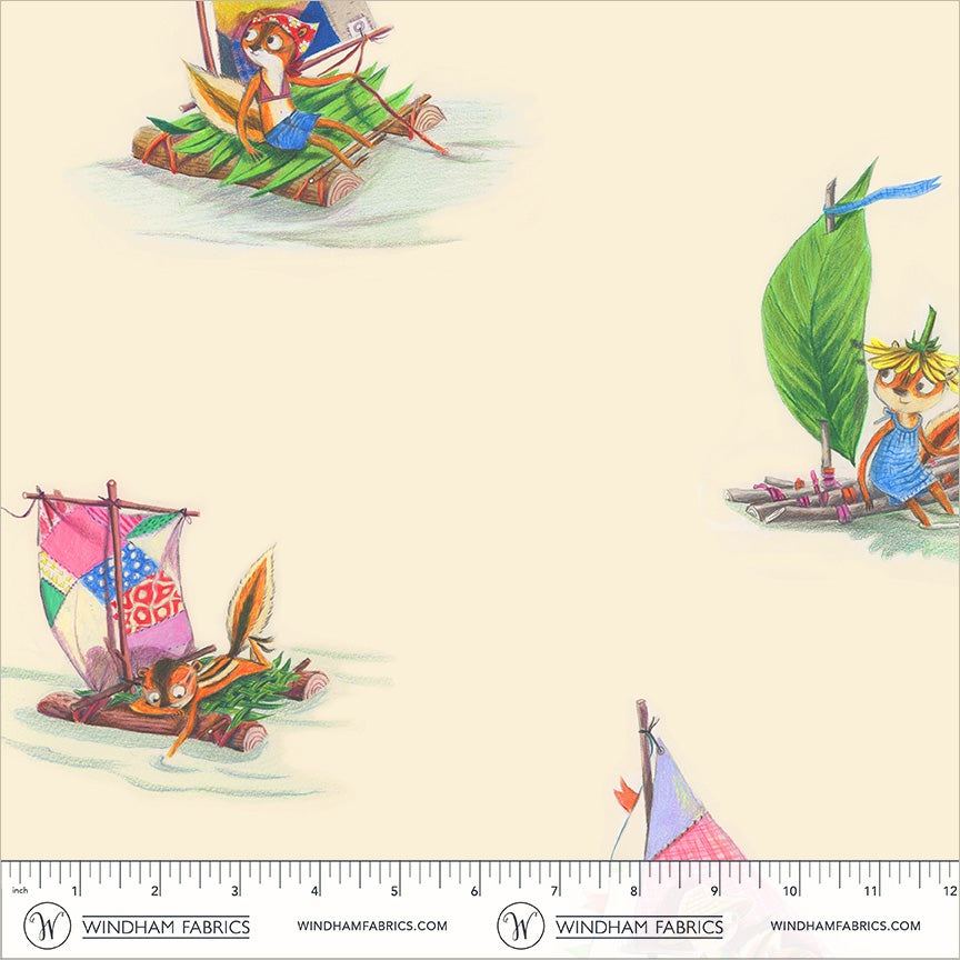 PREORDER Heather Ross Boat Race || Stick Boats Ivory || Cotton Quilting Fabric