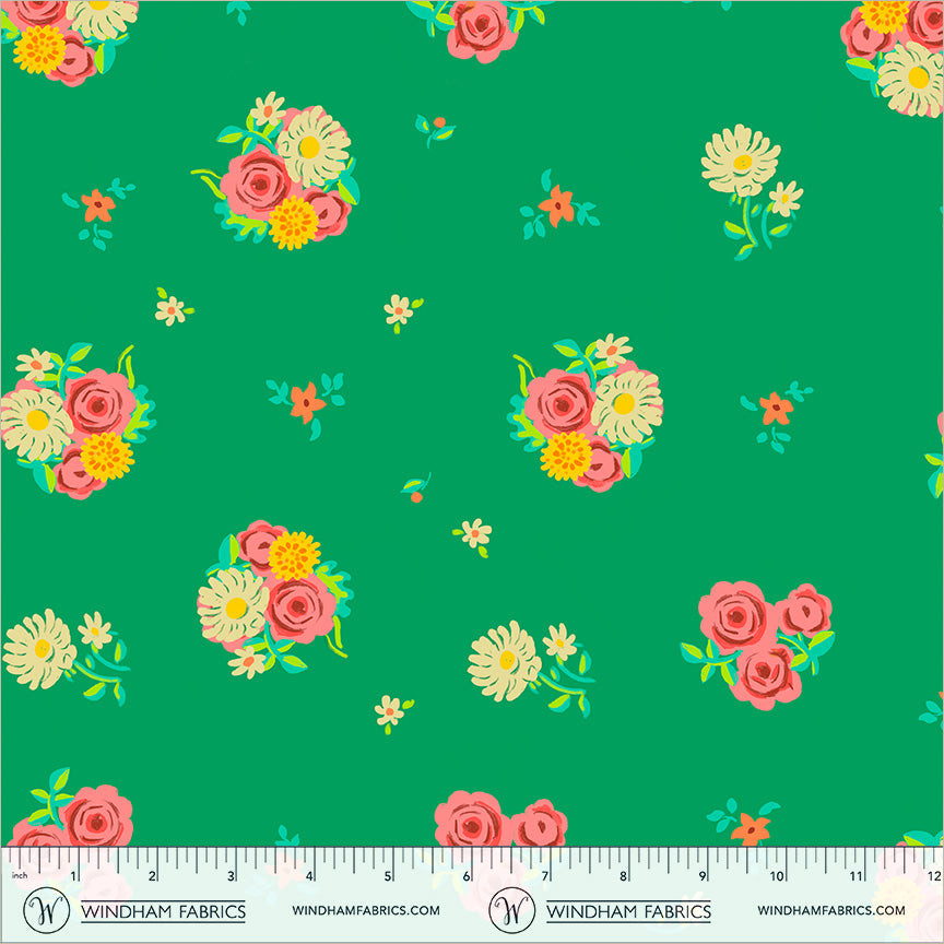 PREORDER Heather Ross Boat Race || Denyse Floral Green || Cotton Quilting Fabric