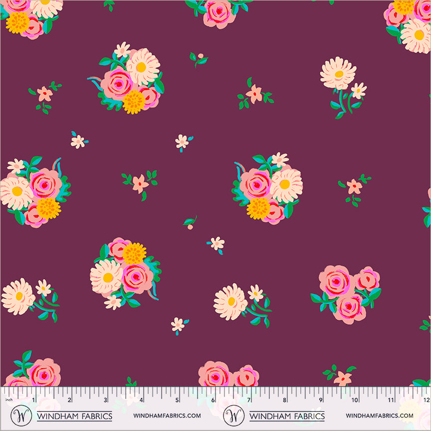 PREORDER Heather Ross Boat Race || Denyse Floral Plum || Cotton Quilting Fabric