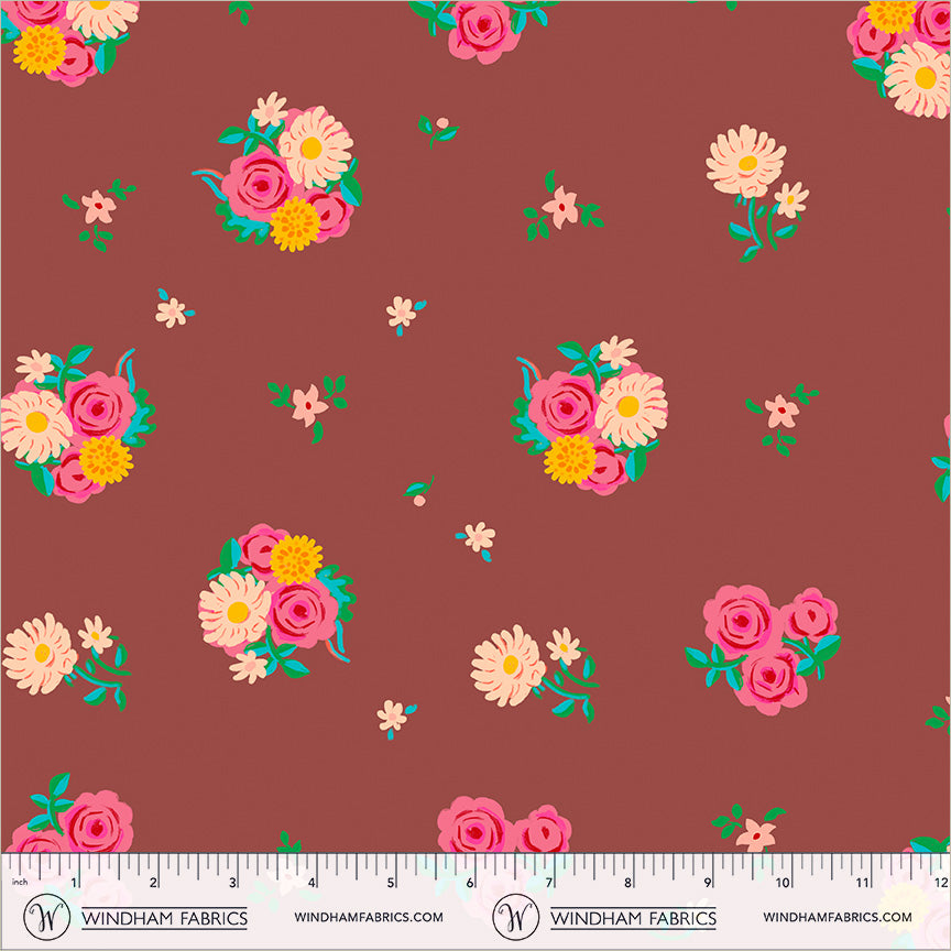 PREORDER Heather Ross Boat Race || Denyse Floral Brown || Cotton Quilting Fabric