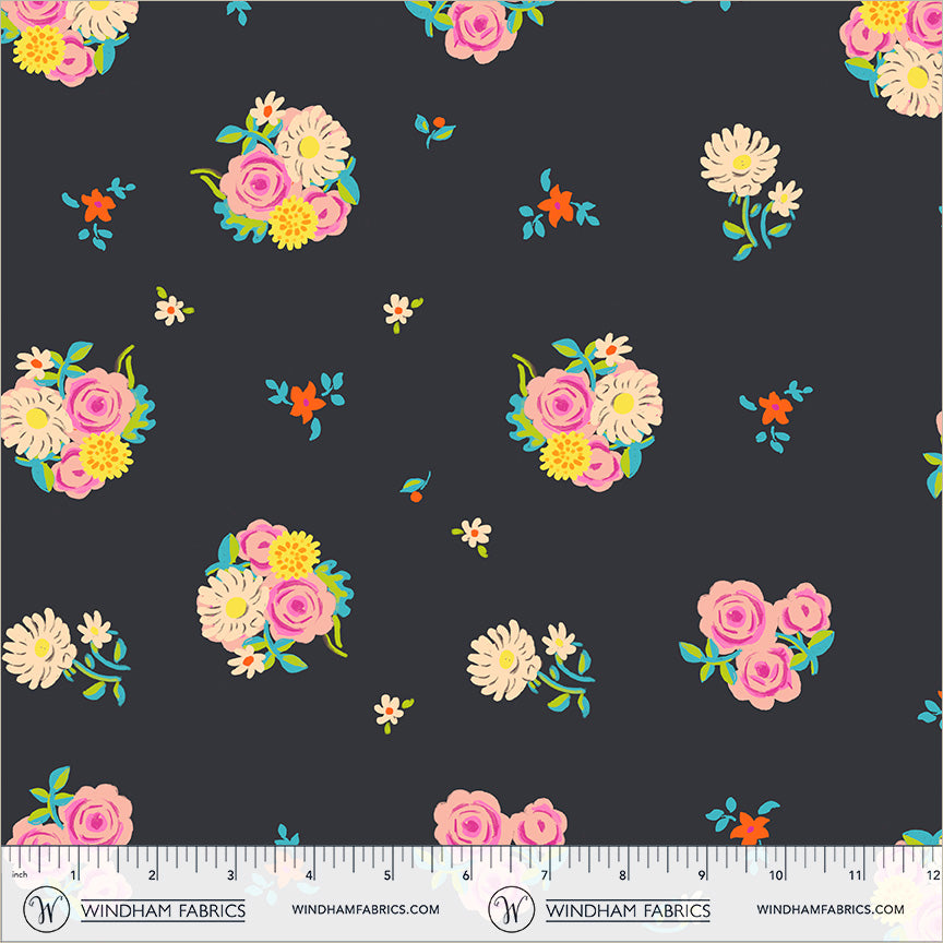 PREORDER Heather Ross Boat Race || Denyse Floral Soot || Cotton Quilting Fabric