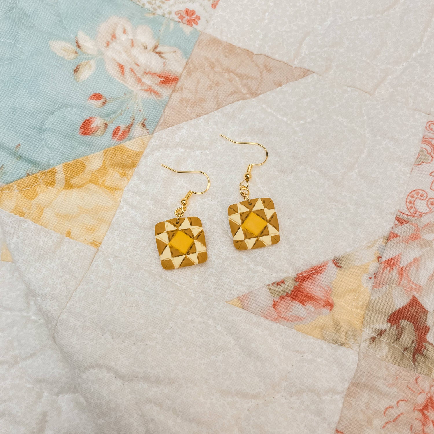 Quilt Block Dangle Earrings: Some Sunny Day