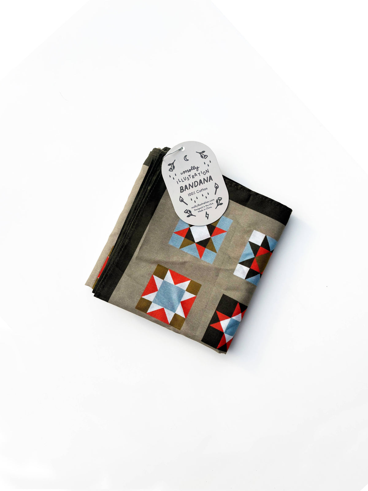 Quilt Square Illustrated Cotton Bandana