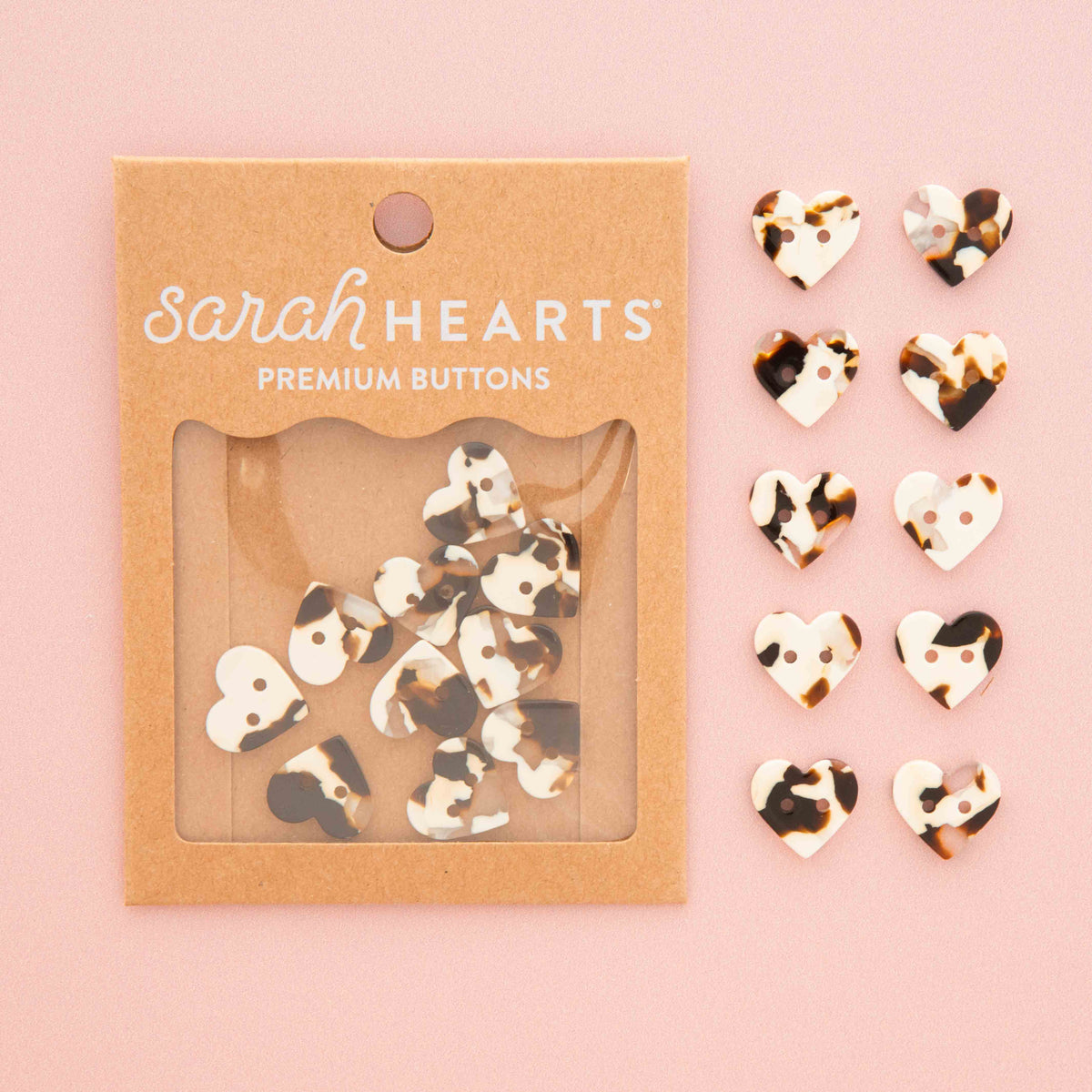Small Black + Cream Tortoise Heart Buttons