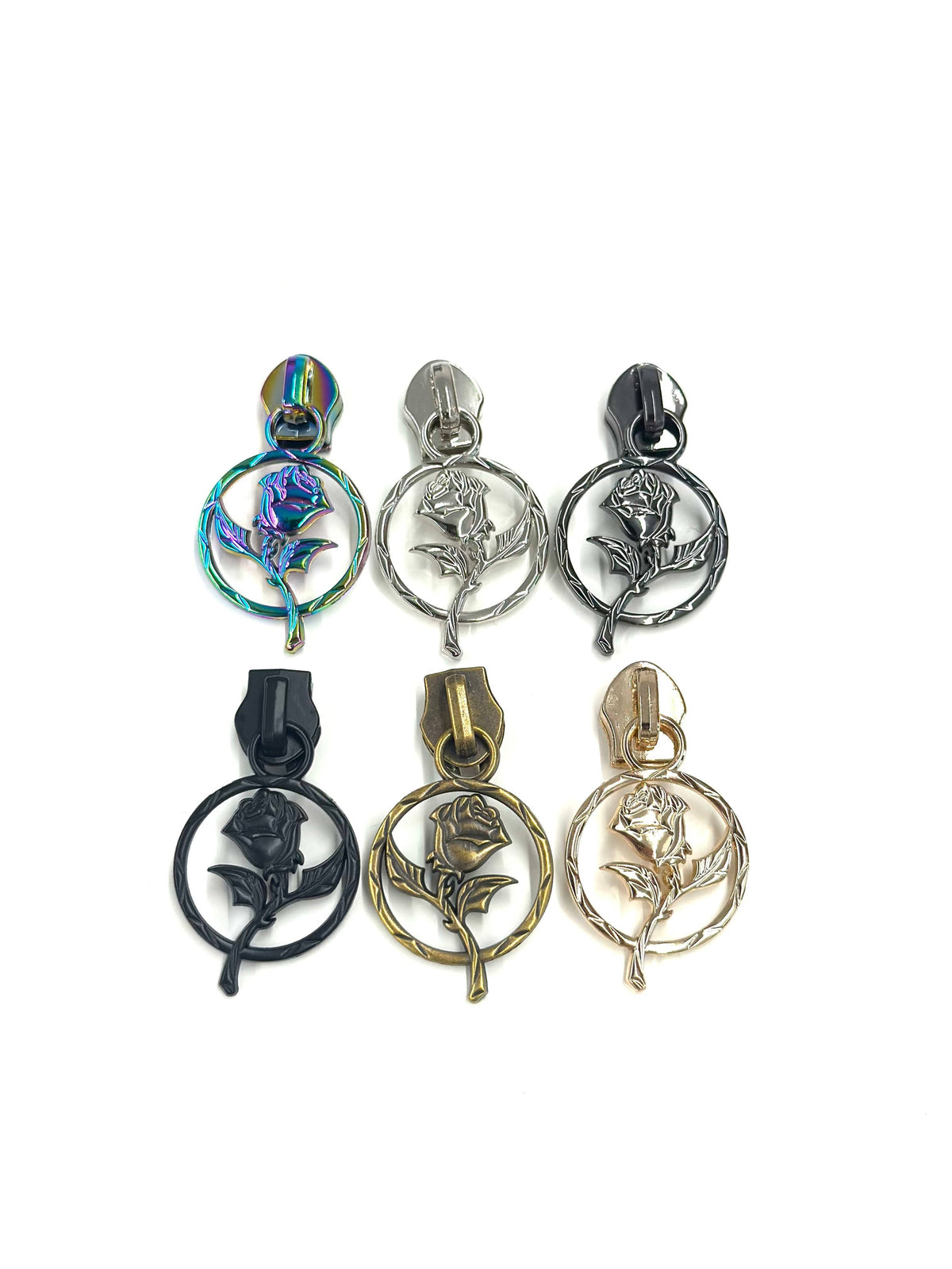 Enchanted Rose Zipper Pulls: Matte Black / 5 pk