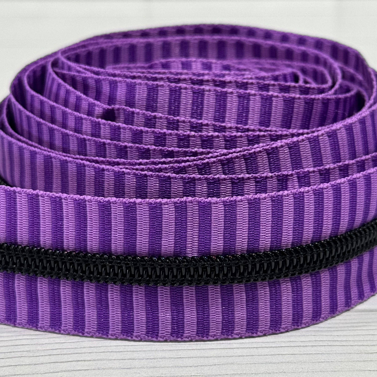 Grape Stripe with Black teeth Zipper Tape: 3yd