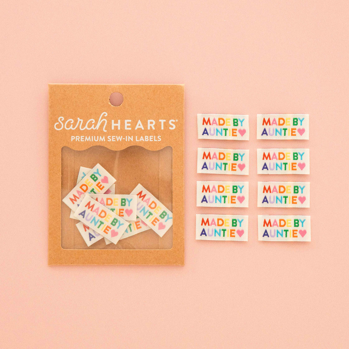 Made by Auntie Woven Sewing Labels Rainbow Colors