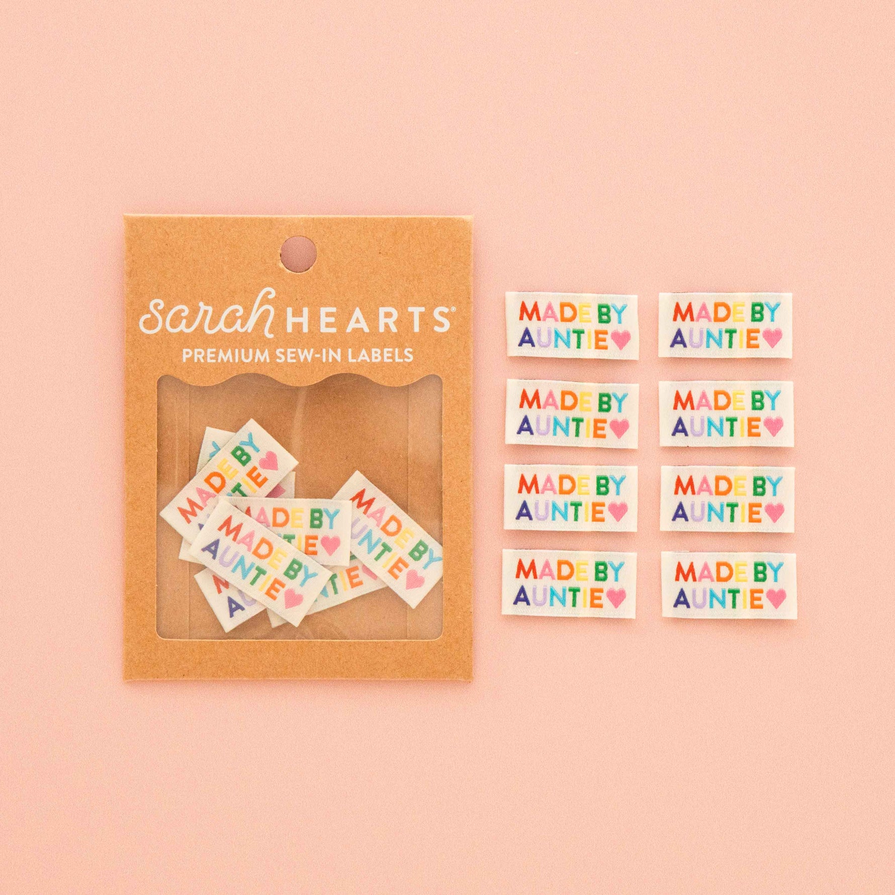 Made by Auntie Woven Sewing Labels Rainbow Colors