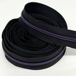 Black Zipper tape with Purple thread: 3yd
