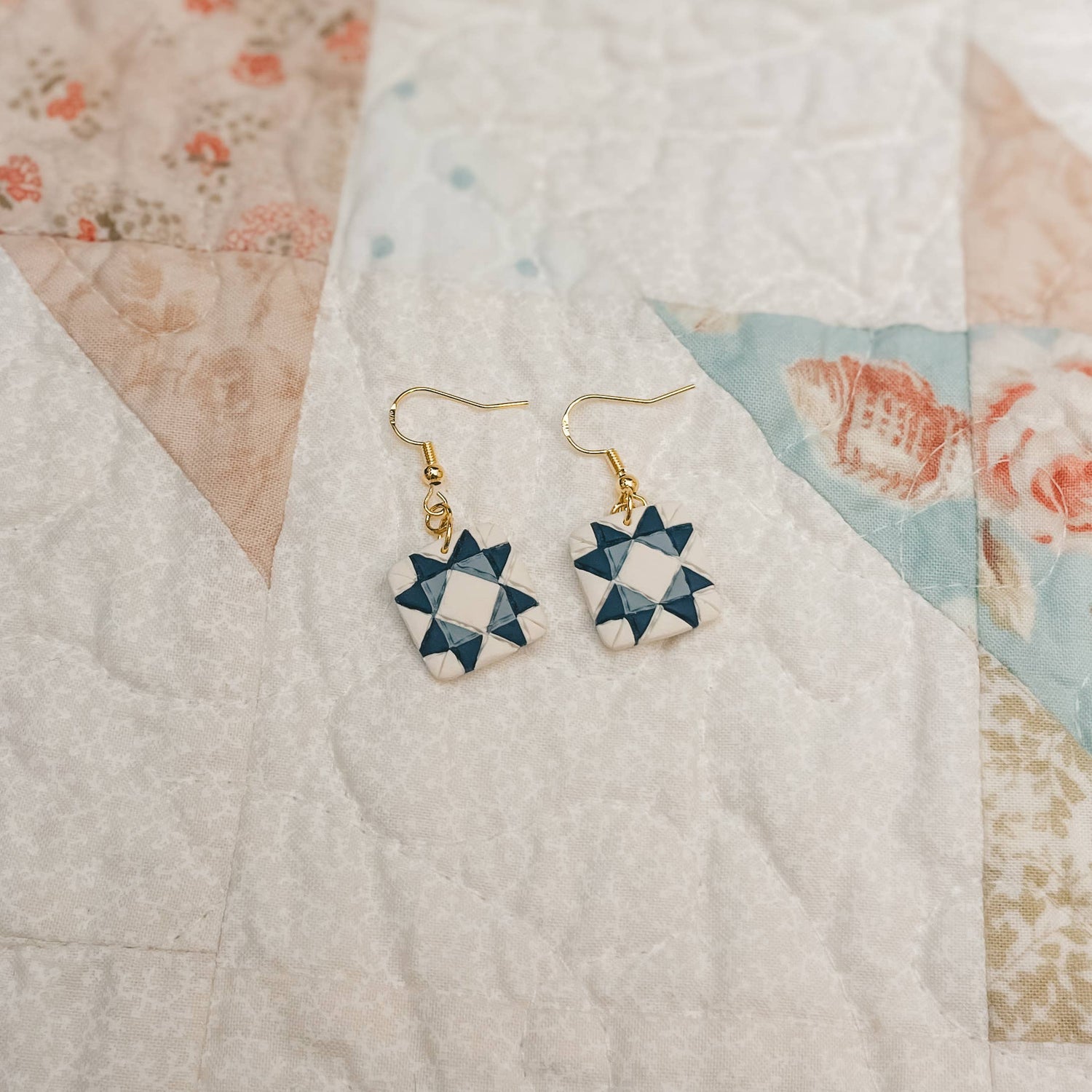 Quilt Block Dangle Earrings: Wild Prairie