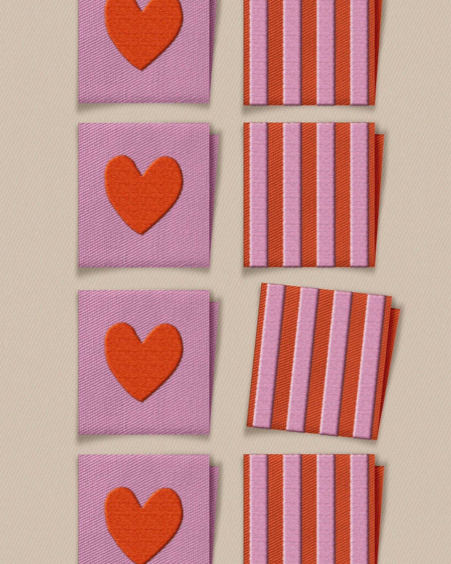 Red Heart and Stripe Square Garment Labels: Set of8