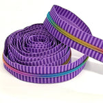 Grape Stripe with Rainbow teeth Zipper Tape: 3yd