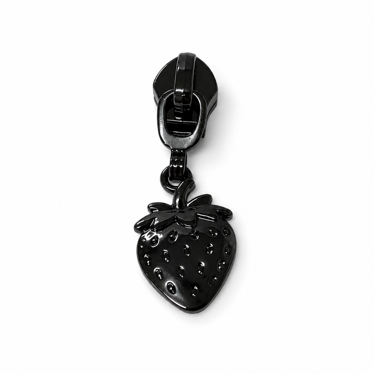 Strawberry zipper pulls: Matte Black / 5 pk