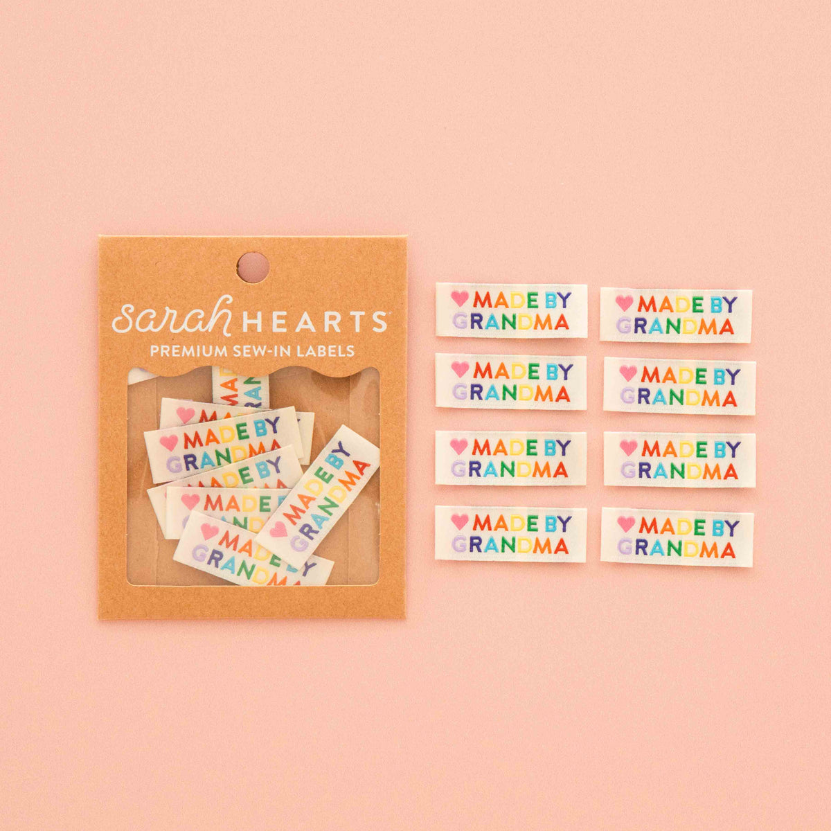 Made by Grandma Woven Sewing Labels Rainbow Colors