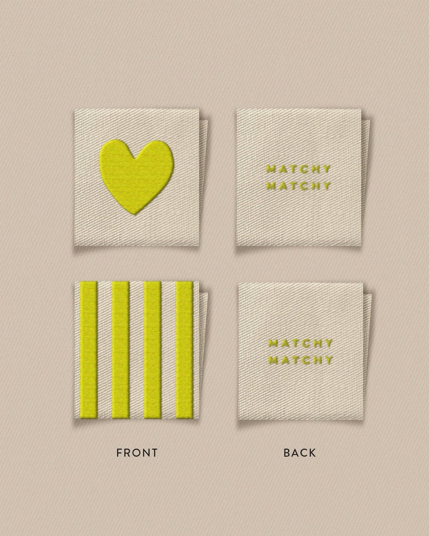 Citron Heart and Stripe Square Garment Labels: Set of8