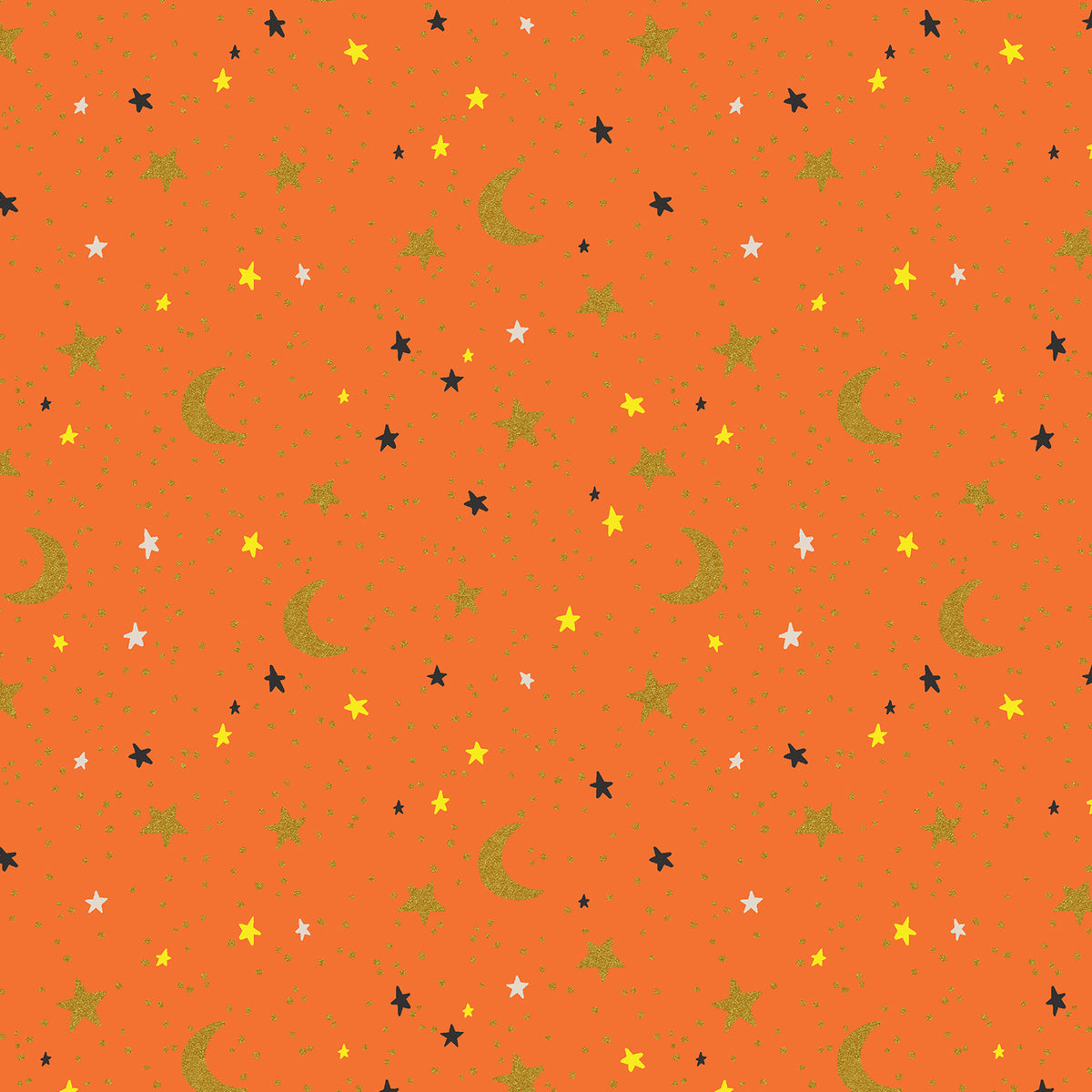 Halloween - October Night - Orange Metallic Fabric Half Yard