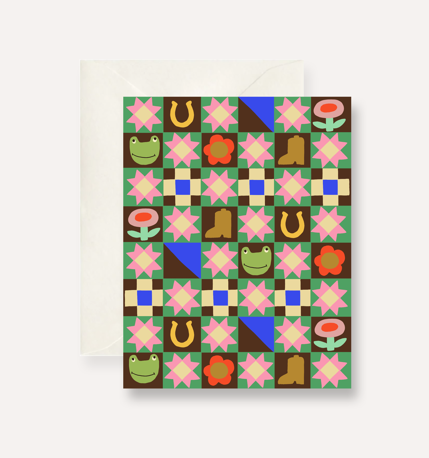 Frog Cowboy and Quilts Blank Greeting Card