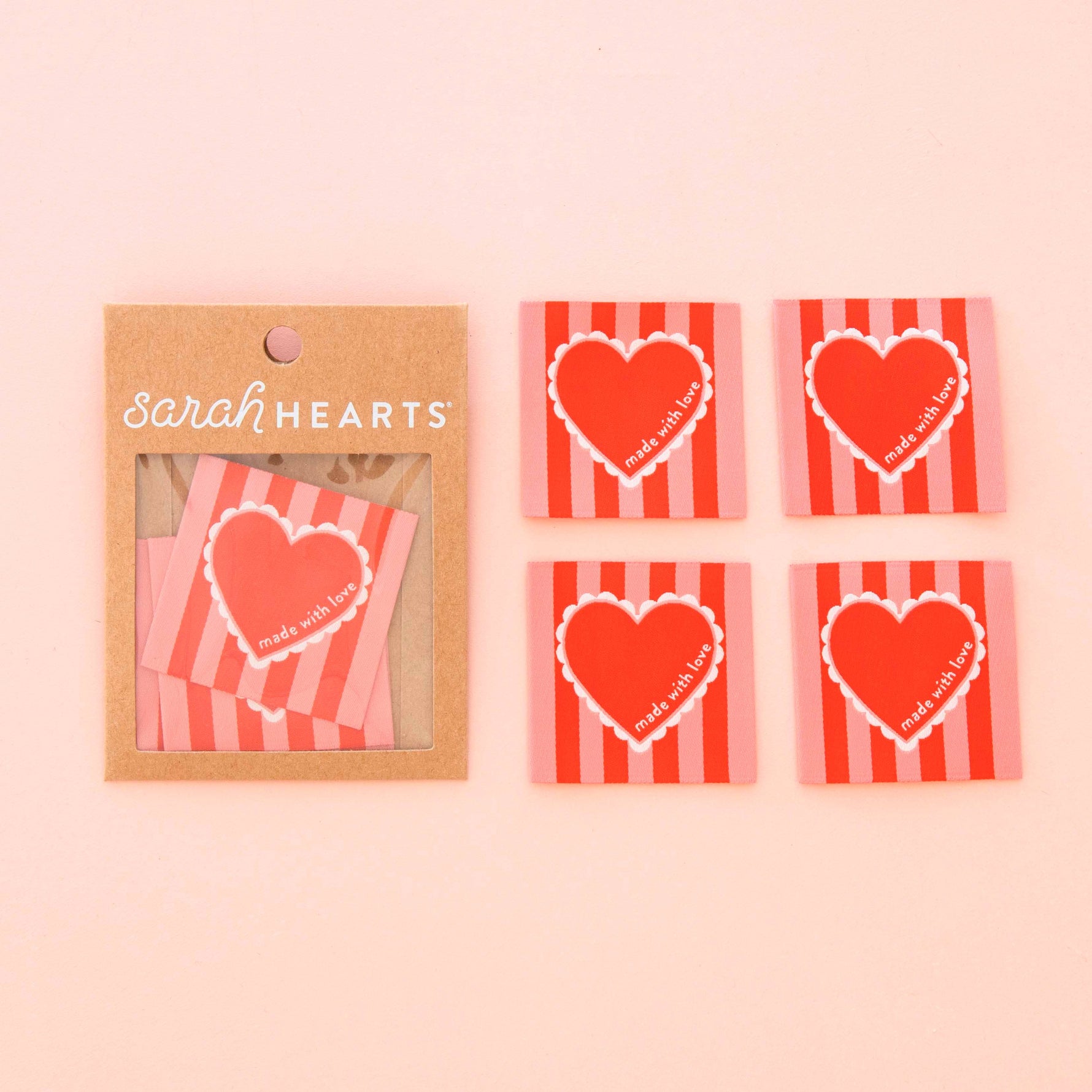Made with Love Valentines Heart Large Woven Sewing Labels