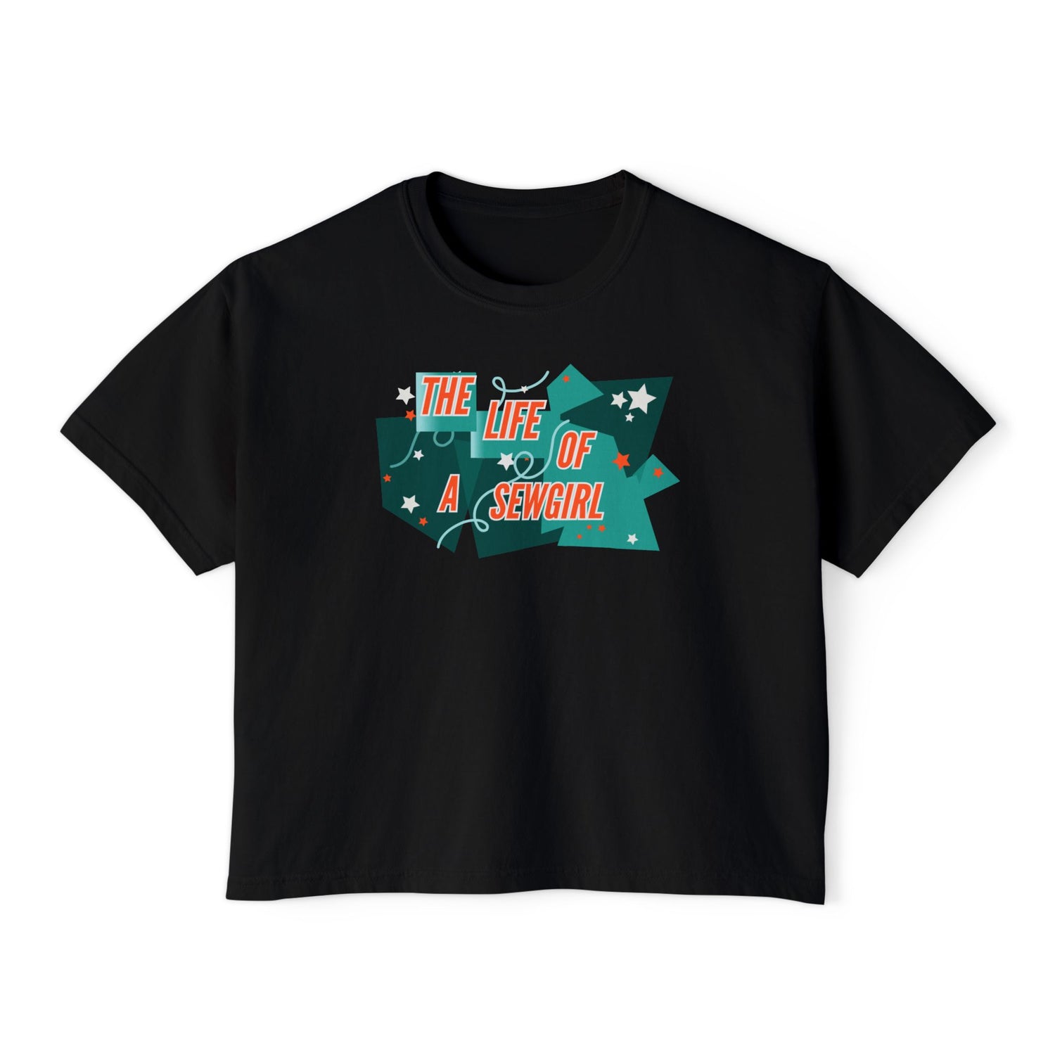 Life of a Sewgirl Women's Boxy Tee, Relaxed Fit T-Shirt for Quilters Black
