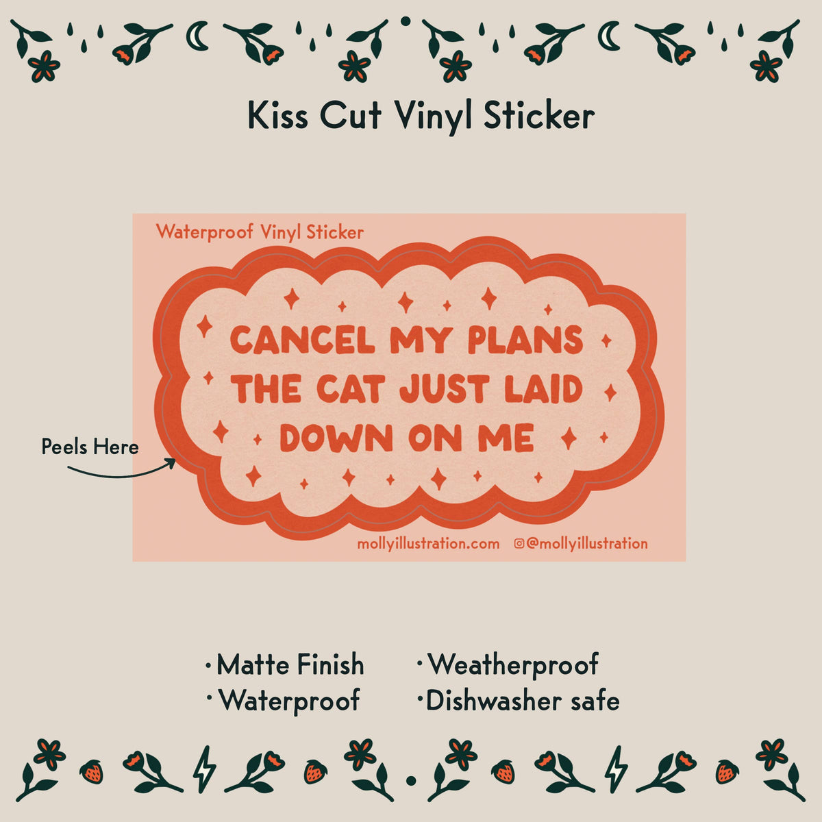 Cancel My Plans- Cat Waterproof Vinyl Sticker