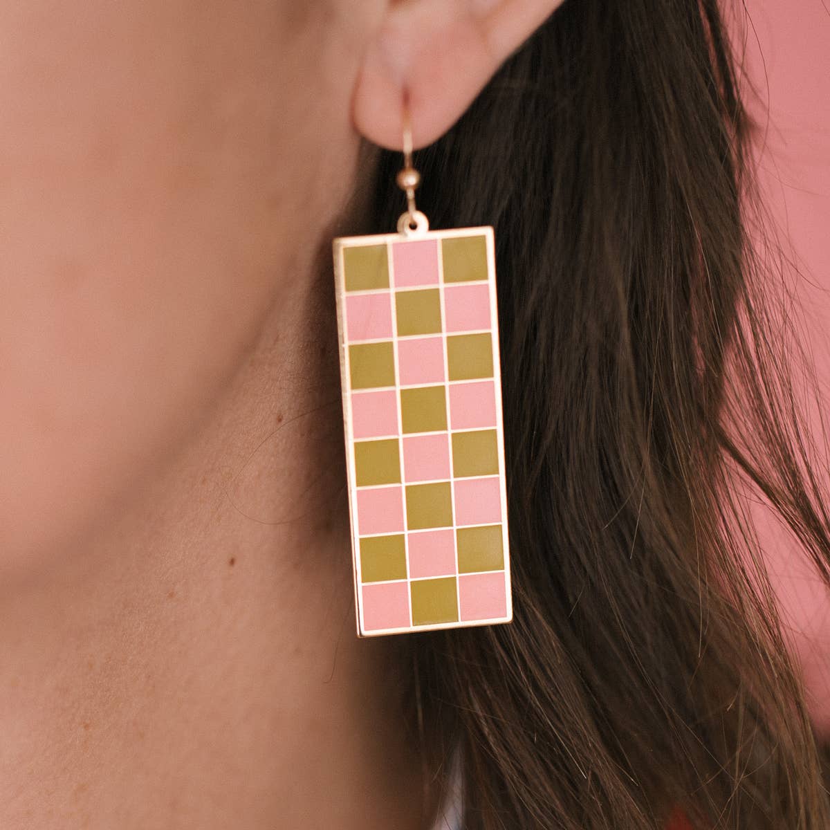 Tall Checker Earrings: Pink/Cobalt
