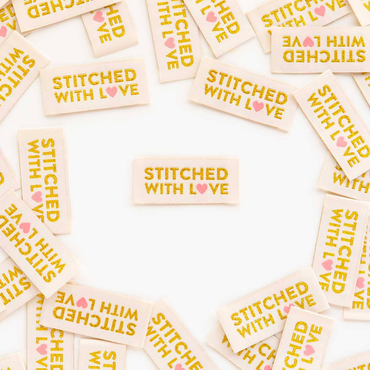 Stitched with Love - Gold Sewing Woven Clothing Label Tags