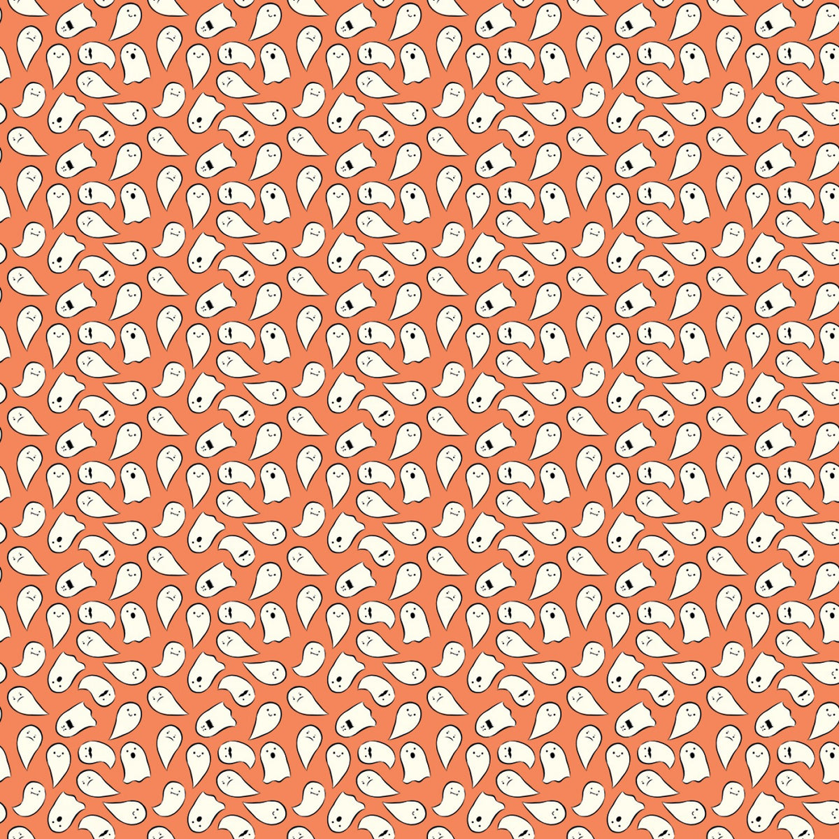 Spooky Schoolhouse Ghosts || Orange || Cotton Quilting Fabric || Half Yard