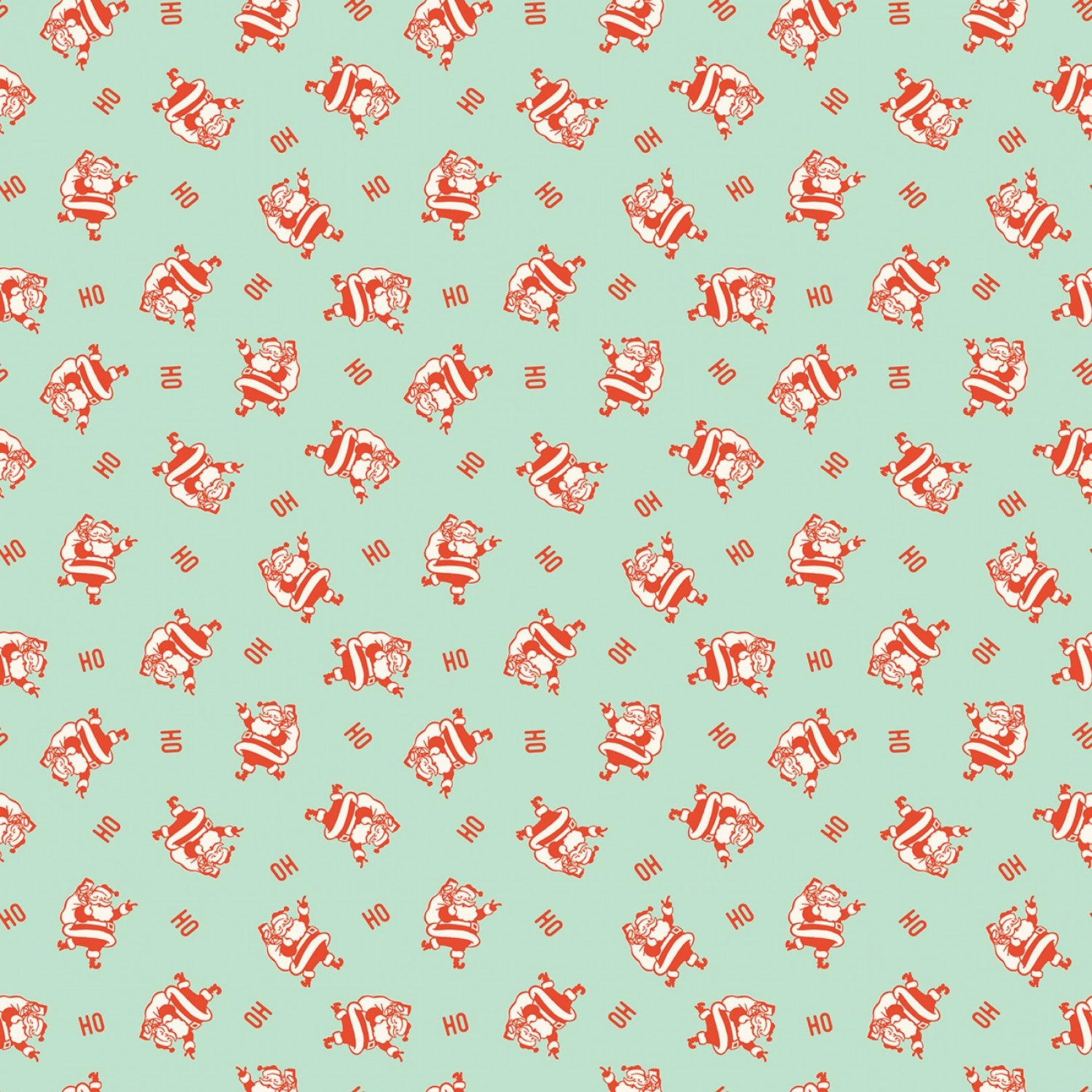 Holiday Cheer Santas || Mint || Cotton Quilting Fabric 5-Yard Backing