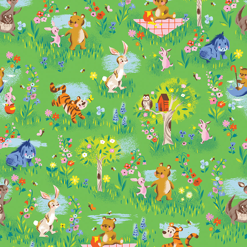 100 Aker Woods || Main Green || Cotton Quilting Fabric