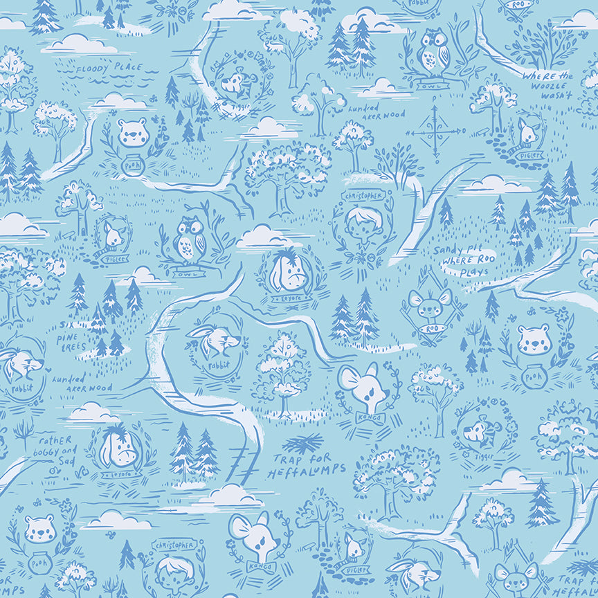 100 Aker Woods || Map Sky || Cotton Quilting Fabric