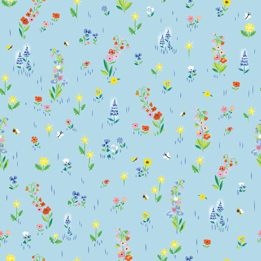 100 Aker Woods || Picnic Meadow Sky || Cotton Quilting Fabric