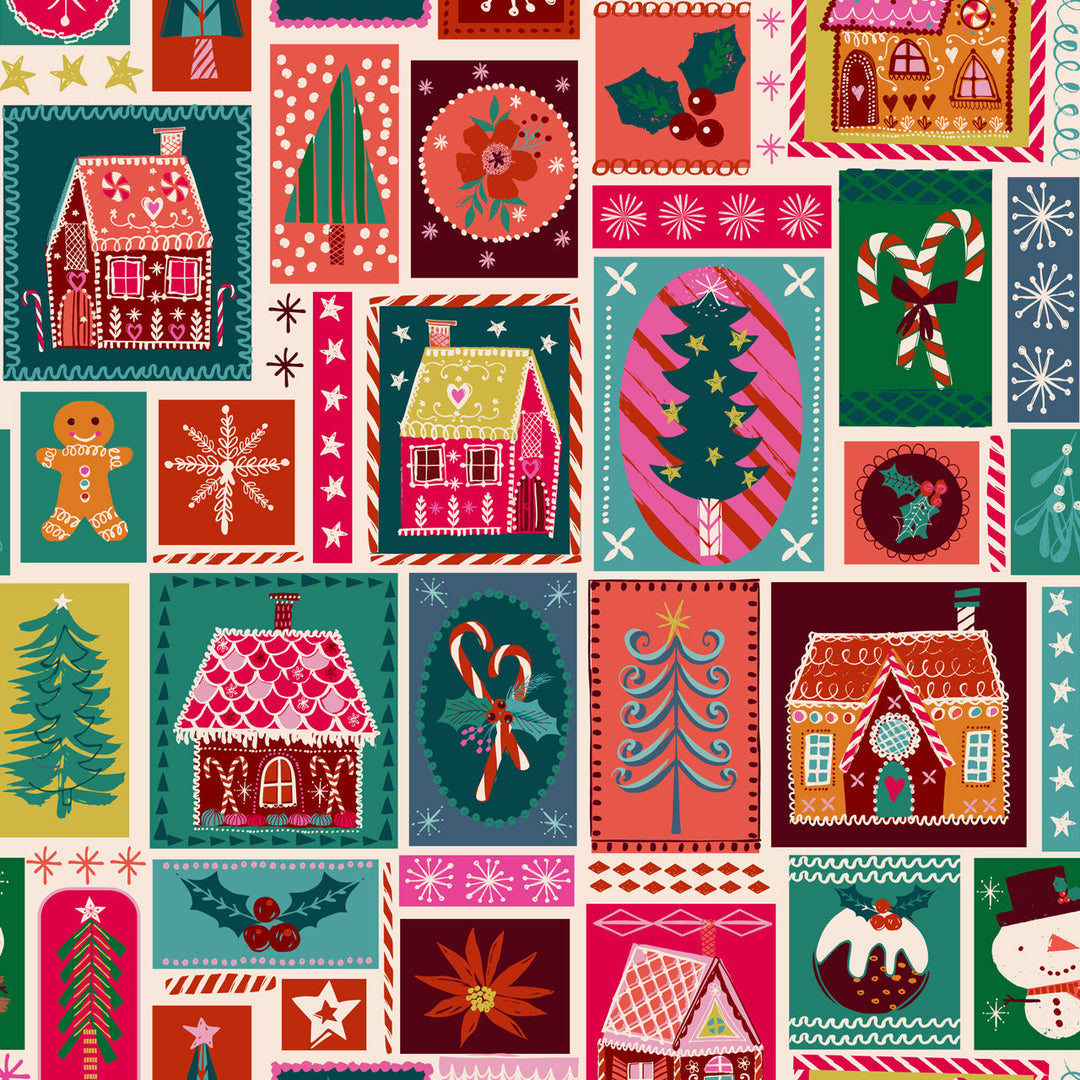 Candy Cane Christmas || Patchwork Candy Houses || Cotton Quilting Fabric Half Yard