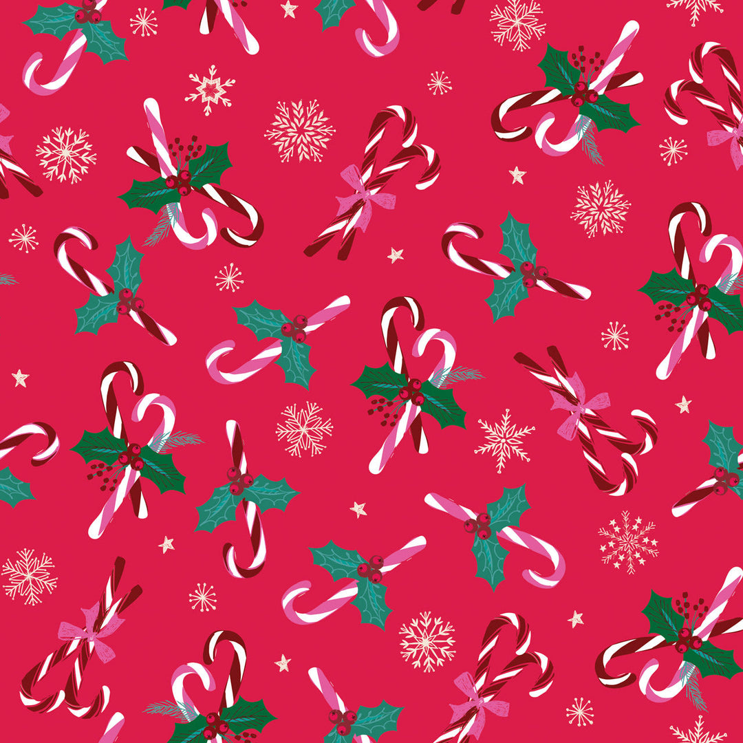 Candy Cane Christmas || Candy Canes & Snowflakes || Cotton Quilting Fabric Half Yard