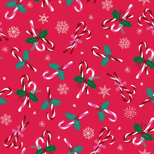 Candy Cane Christmas || Candy Canes & Snowflakes || Cotton Quilting Fabric