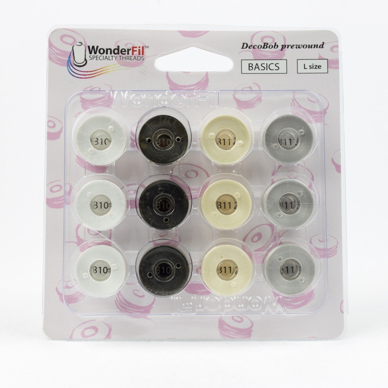 DecoBob Prewound Bobbins || Size L 12ct || Black White Cream Grey