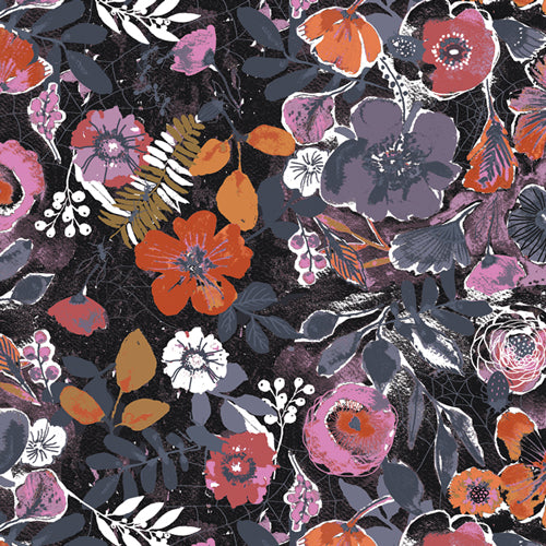 Eerie || Night Bloom Black || AGF Cotton Quilting Fabric || Half Yard