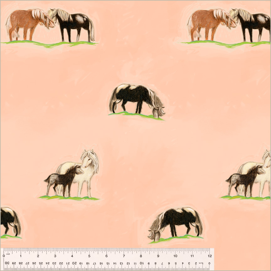 PREORDER Heather Ross by Hand || Peach Ponies || Cotton Canvas || Half Yard