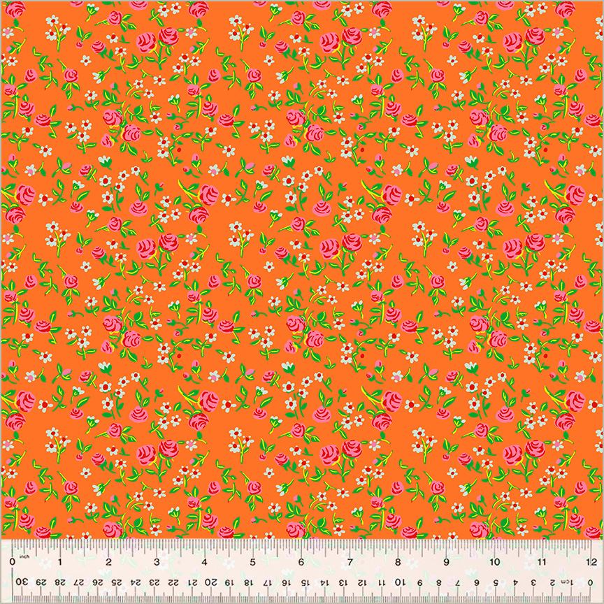 PREORDER Heather Ross by Hand || Tangerine Mousy Floral || Cotton Quilting Fabric