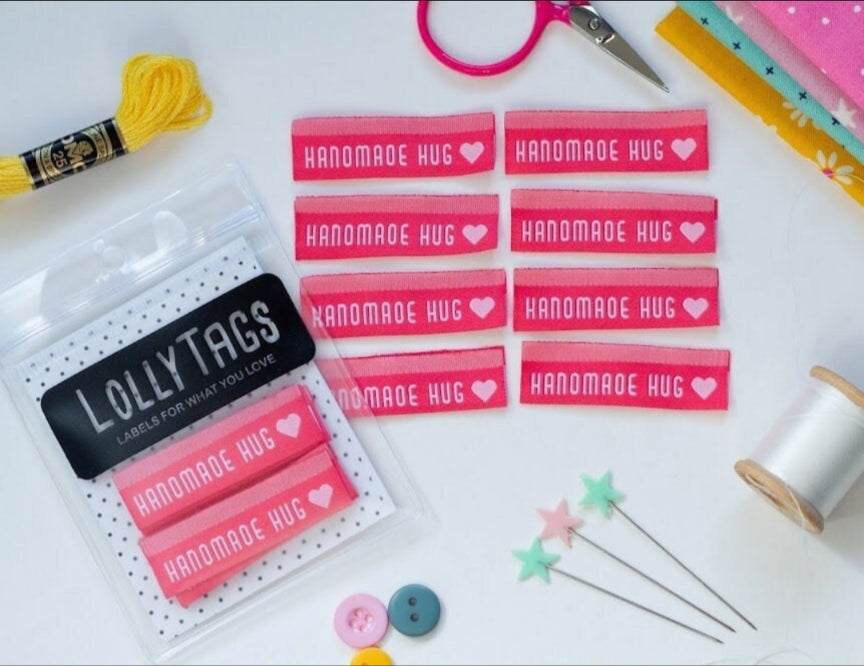 "Handmade Hug" Lolly Tags Labels || Pack of 8 Woven Labels