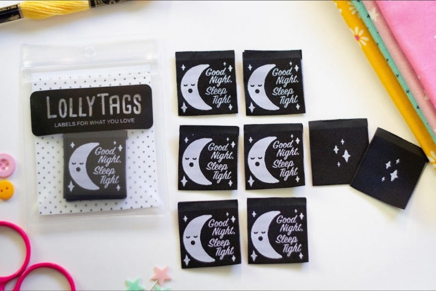 "Good Night, Sleep Tight" Lolly Tags Labels || Pack of 8 Woven Labels