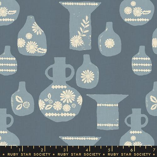 Vessel || Pots Blue Slate || Cotton Quilting Fabric