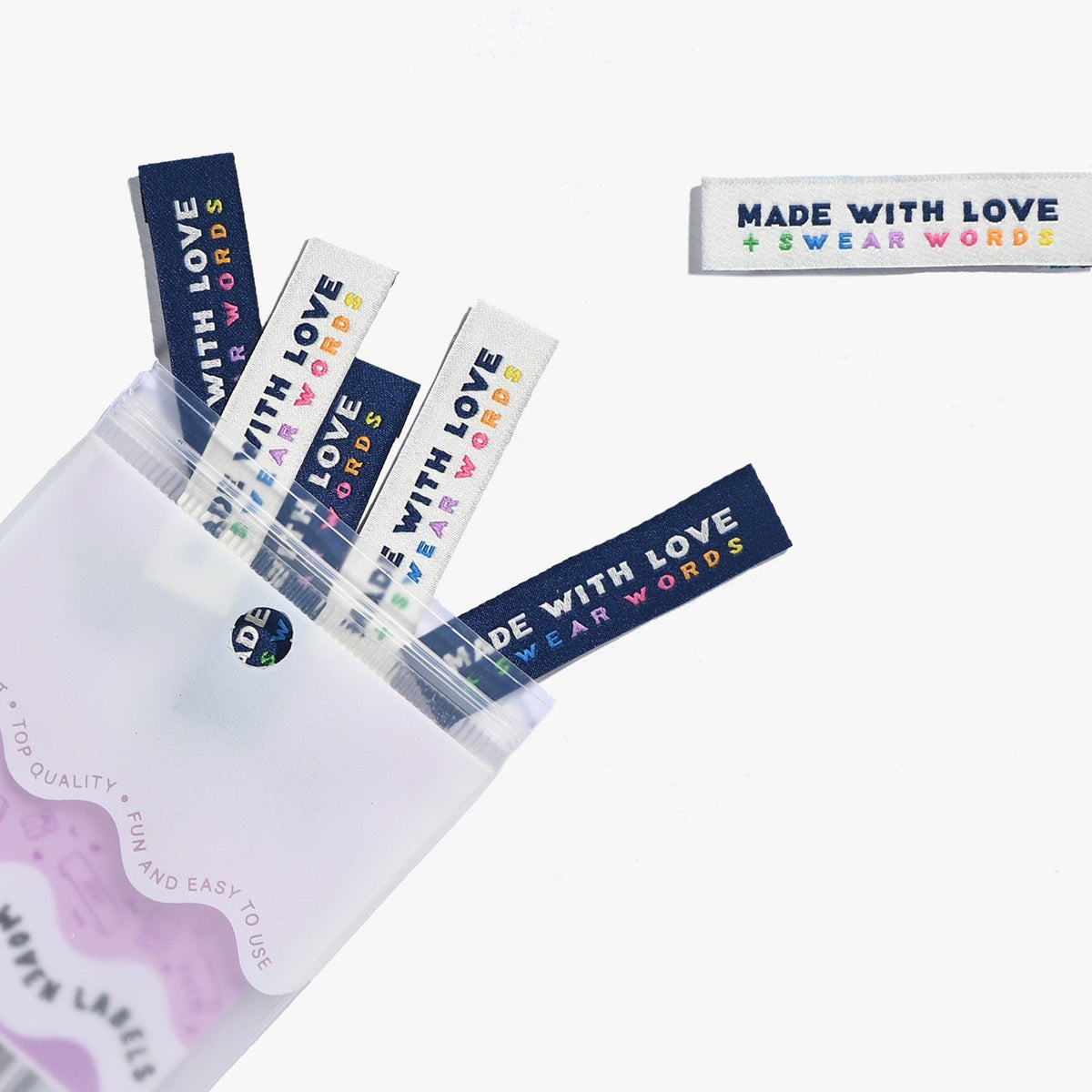 Made with Love and Swear Words|| Woven Labels || 6 Pack || Kylie and the Machine